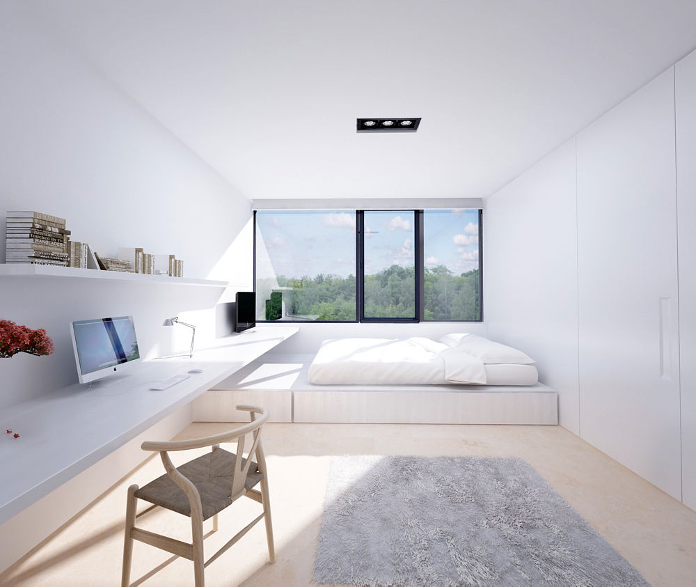 Una Residencia Minimalista y Moderna con una gran Piscina, DUE Architecture & Design DUE Architecture & Design Moderne Schlafzimmer