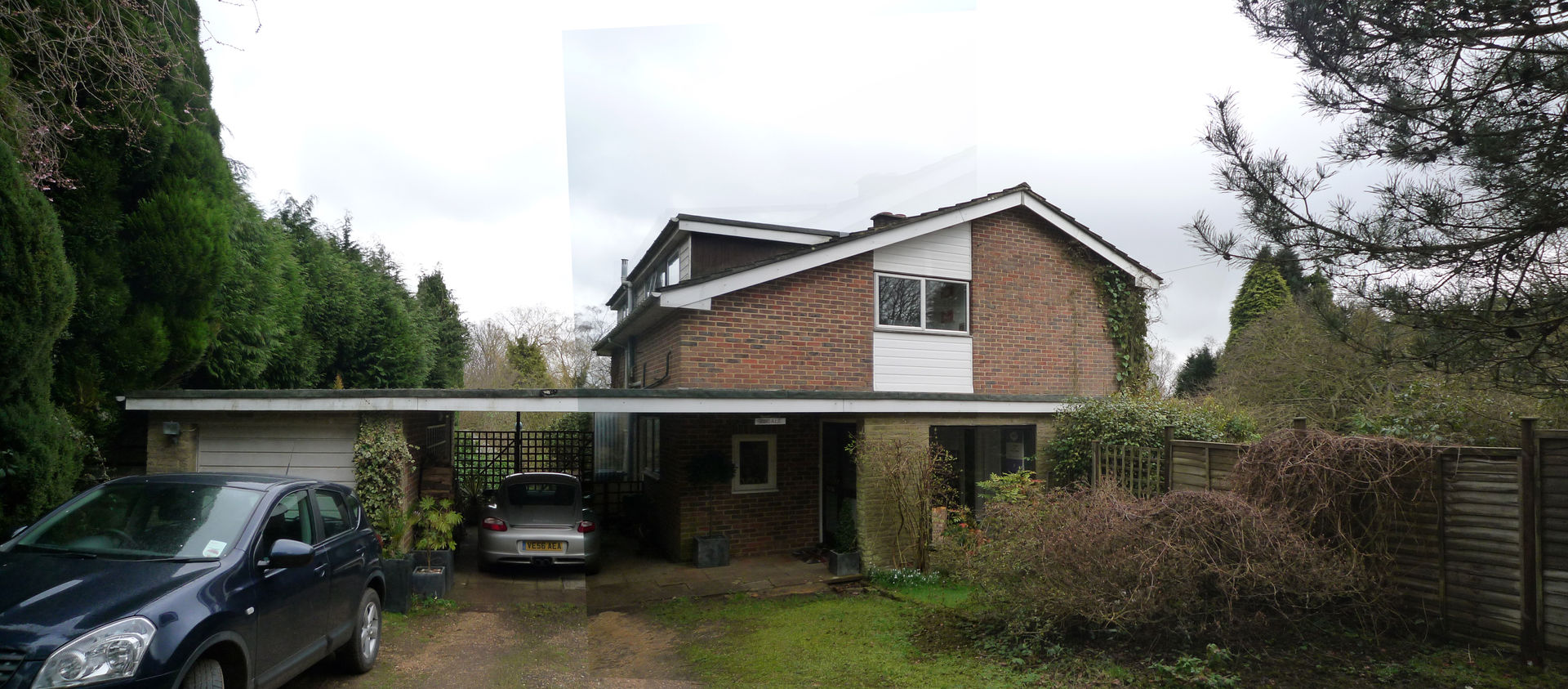 Existing Approach and entrance to a 1960s home in Haslemere, Surrey ArchitectureLIVE 1960s home,carport,car port