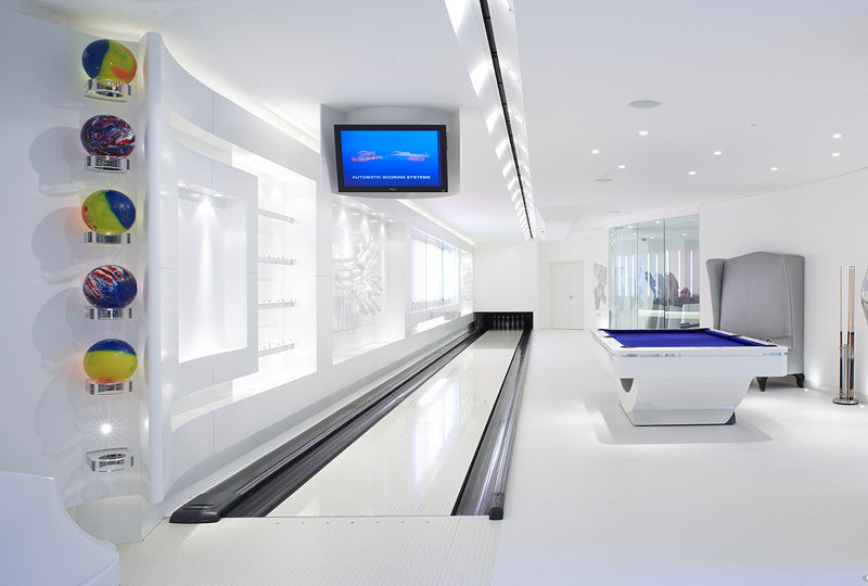 Basement bowling alley and gym zenotti Modern style bathrooms