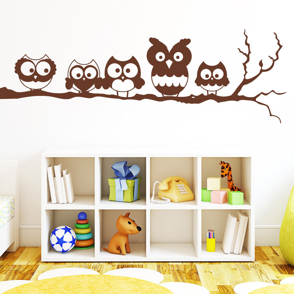 Wandtattoo 5 Eulen auf einem Ast, Wandtattoo-Loft Wandtattoo-Loft Nursery/kid's room