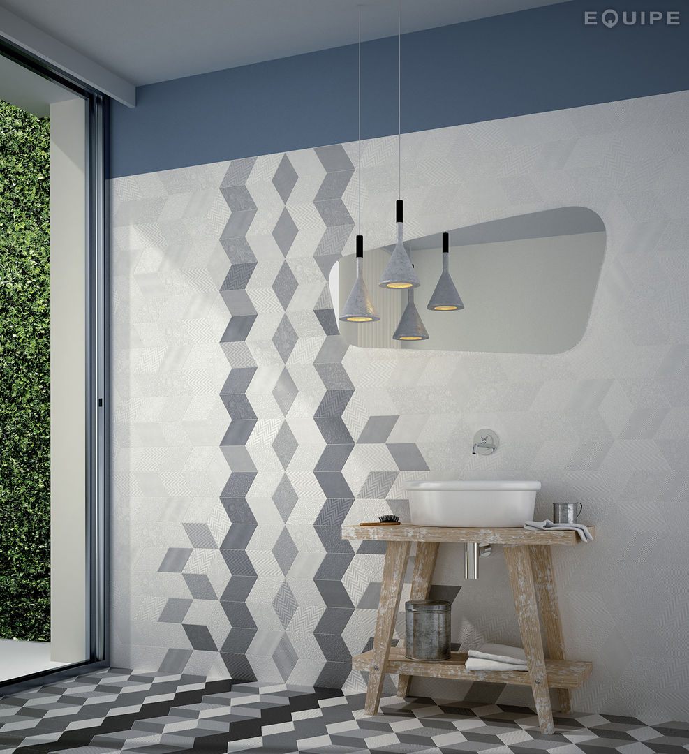 Rhombus White, Light Grey, Dark Grey 14x24 Equipe Ceramicas Paredes y pisos de estilo moderno