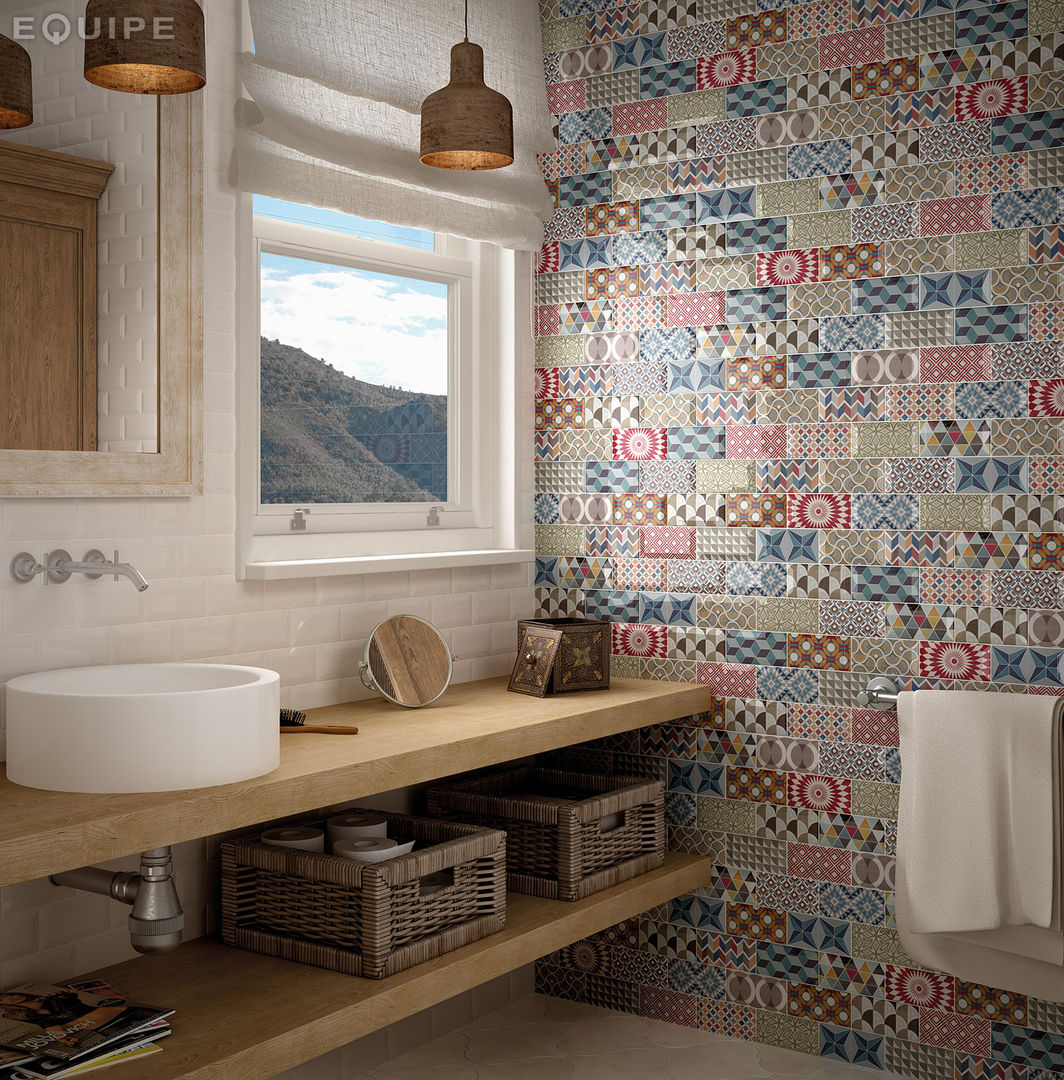 Metro White, Decor Patchwork 7,5x15 Equipe Ceramicas Baños de estilo mediterráneo Cerámico