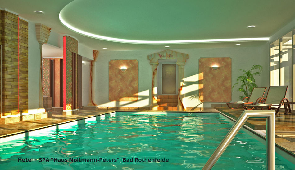 Schwimmbadsanierung und neue Innenarchitektur im Hotel "Noltmann-Peters" - Bad Rothenfelde, GID / GOLDMANN-INTERIOR-DESIGN GID / GOLDMANN-INTERIOR-DESIGN Espacios comerciales Hoteles