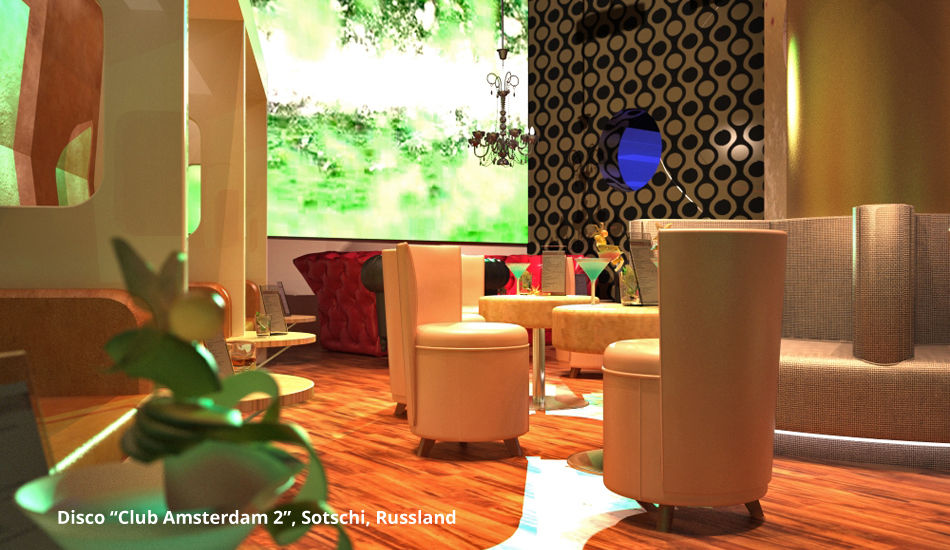 Innenarchitektonische Gesamtkonzeption Disco "Club Amsterdam 2" - Sotschi, Russland, GID / GOLDMANN-INTERIOR-DESIGN GID / GOLDMANN-INTERIOR-DESIGN مساحات تجارية مطاعم