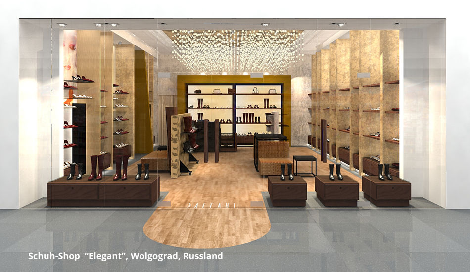 Innenarchitektonische Gestaltung eines Schuhshops "Elegant" - Wolgograd, Russland, GID / GOLDMANN-INTERIOR-DESIGN GID / GOLDMANN-INTERIOR-DESIGN Commercial spaces Commercial Spaces