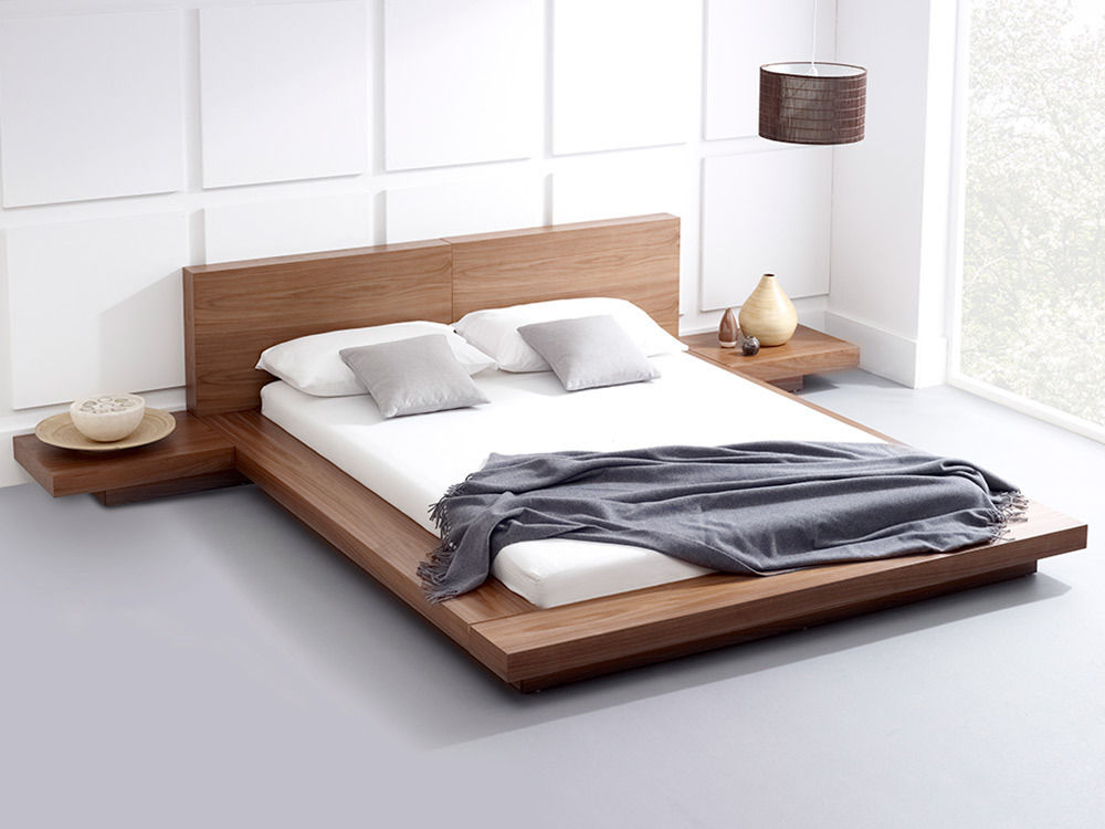 Emer Natural Walnut Bed homify Modern style bedroom Beds & headboards