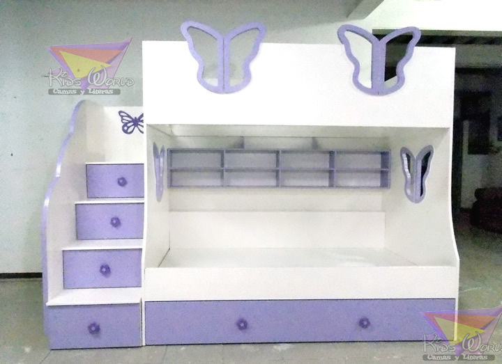 litera triple juvenil de mariposas Kids World- Recamaras, literas y muebles para niños Dormitorios modernos Camas y cabeceras