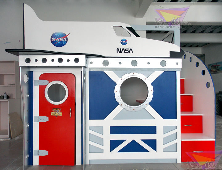 Preciosa cama-casita de la NASA Kids World- Recamaras, literas y muebles para niños Dormitorios infantiles de estilo moderno Camas y cunas