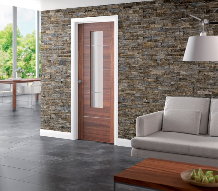 Portici Walnut Glazed Door Modern Doors Ltd Modern style doors Engineered Wood Transparent Doors