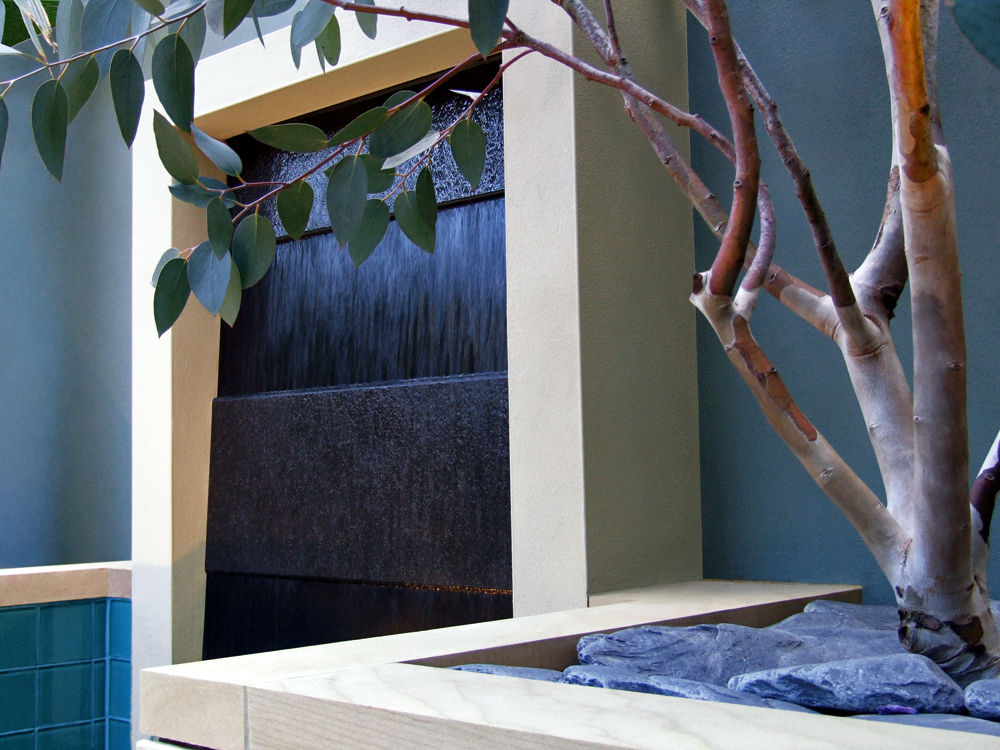 Granite water feature with Eucalyptus tree MyLandscapes Modern Bahçe water,feature,detail