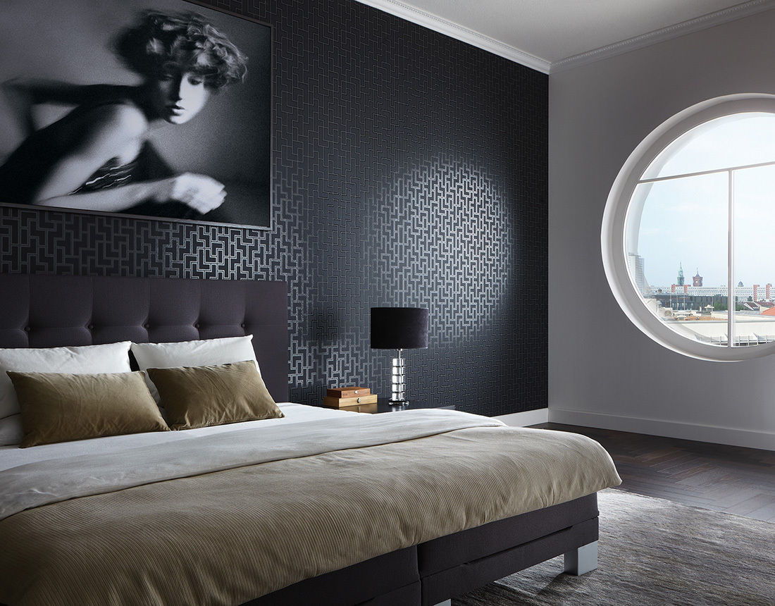 Dormitorio Metropolis Disbar Papeles Pintados Paredes y pisos de estilo moderno Papel tapiz