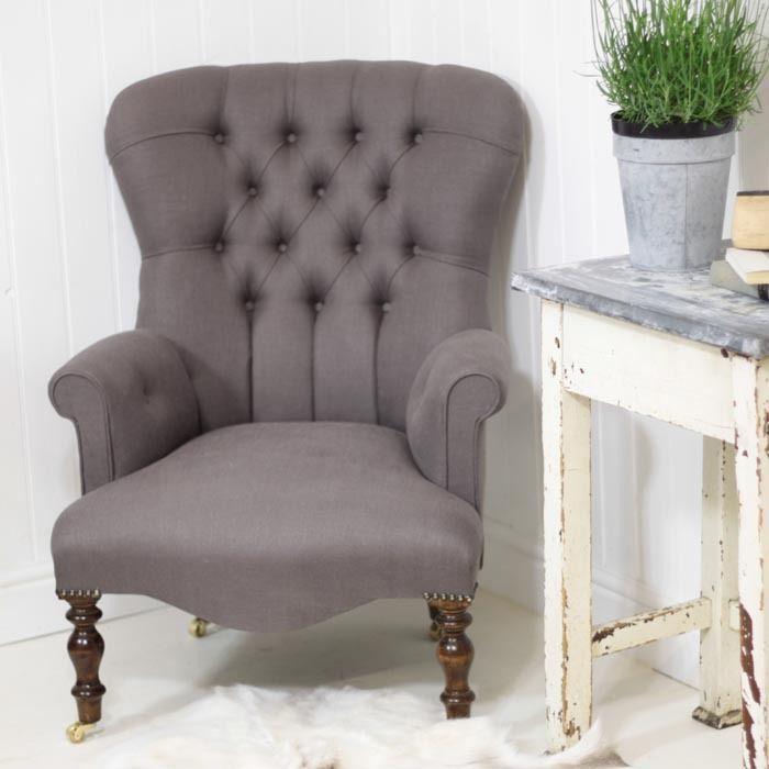 Vintage Style Grey Linen Armchair Loop the Loop Вітальня Дивани та крісла