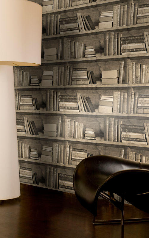 Sepia Bookshelf Wallpaper by Mineheart Anthea's Home Store Paredes y pisos de estilo clásico Papeles pintados