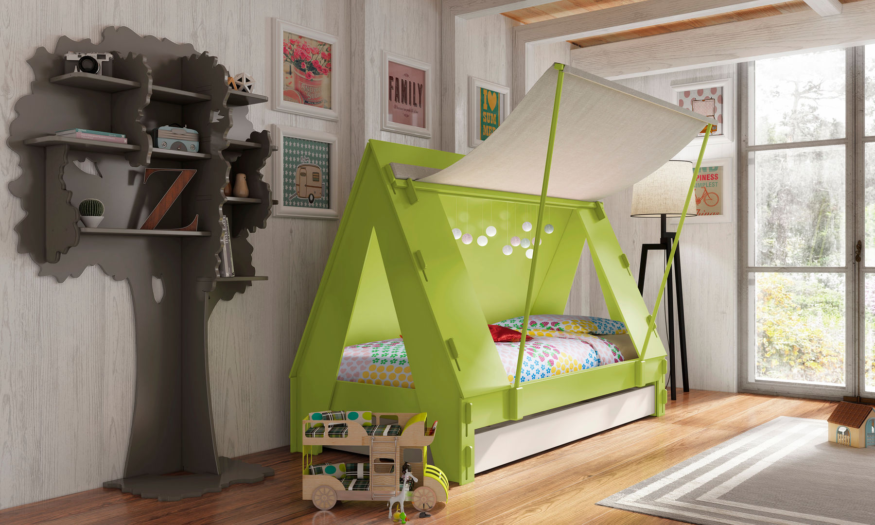 KIDS TENT BEDROOM CABIN BED in Green Cuckooland Modern style bedroom