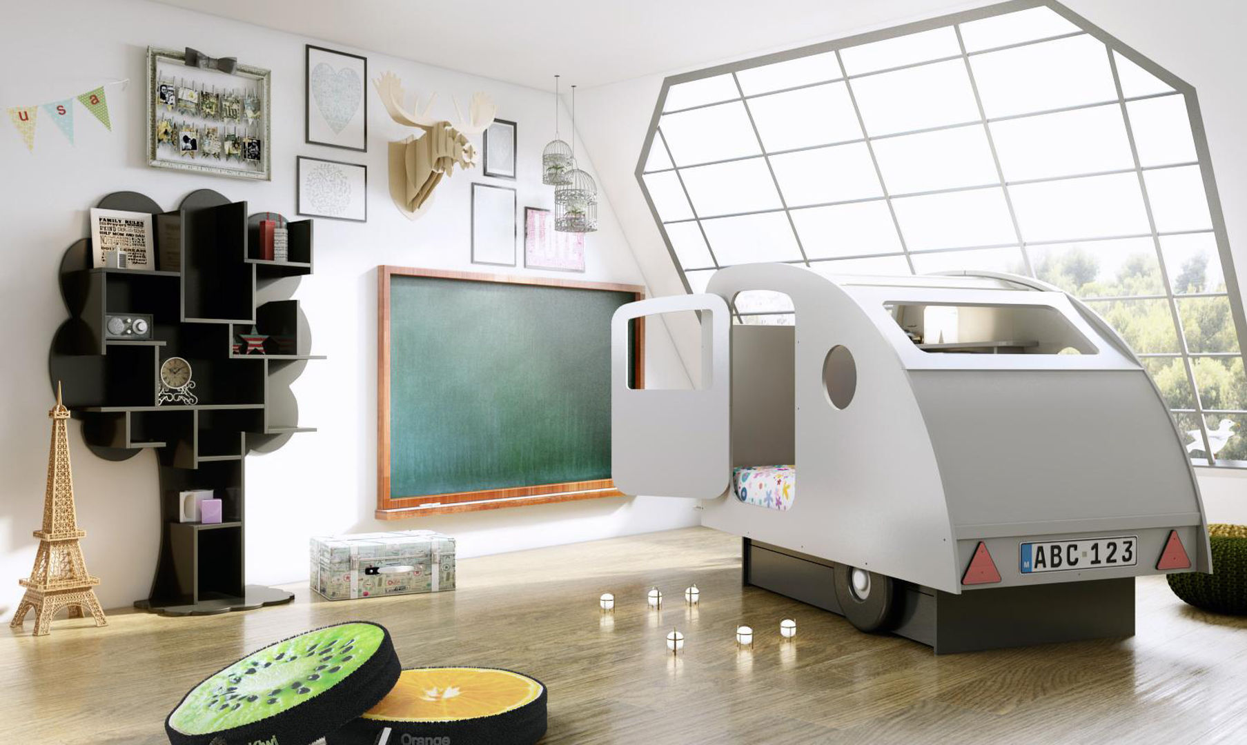 KIDS BEDROOM CARAVAN BED in White Cuckooland Dormitorios de estilo moderno