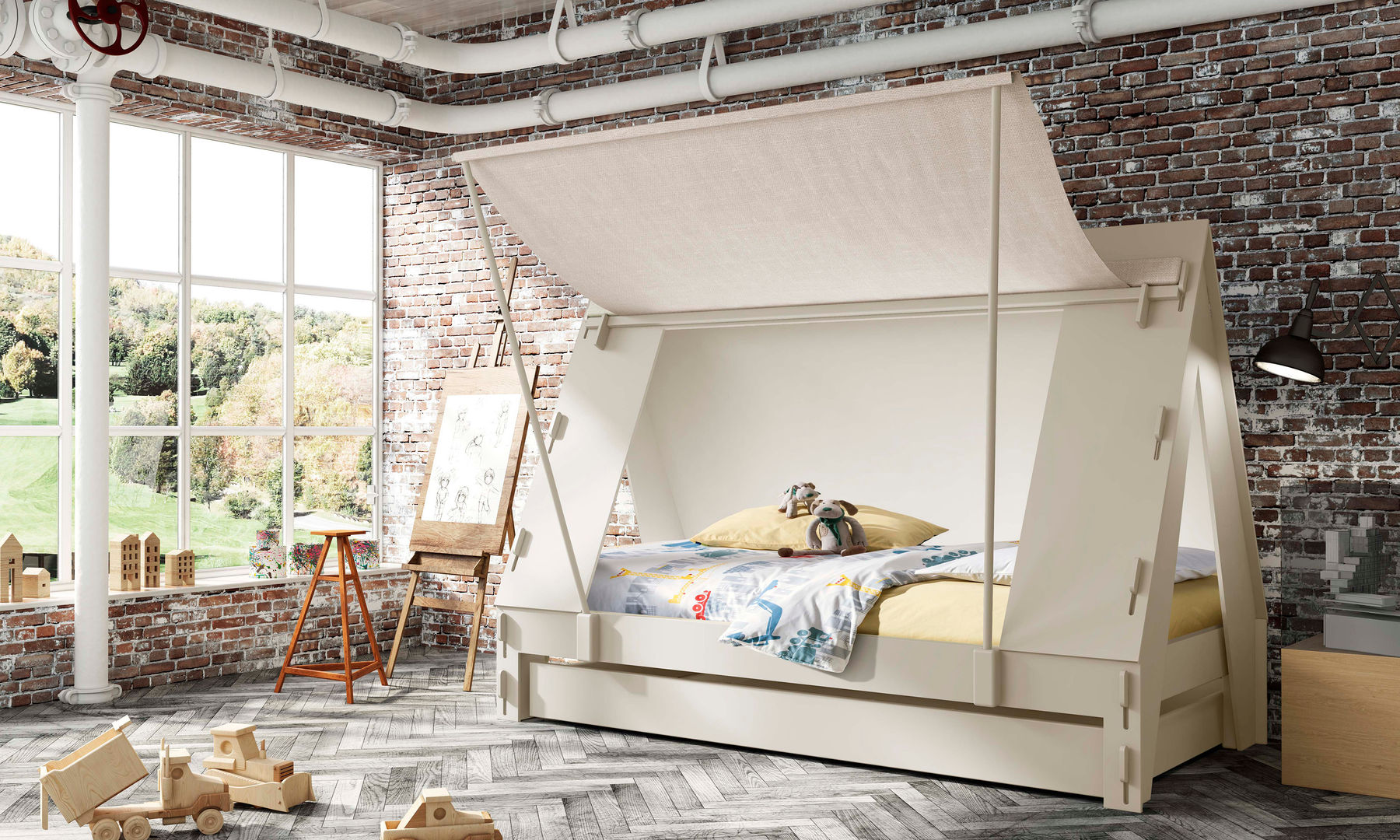 KIDS TENT BEDROOM CABIN BED in White Cuckooland Dormitorios de estilo moderno
