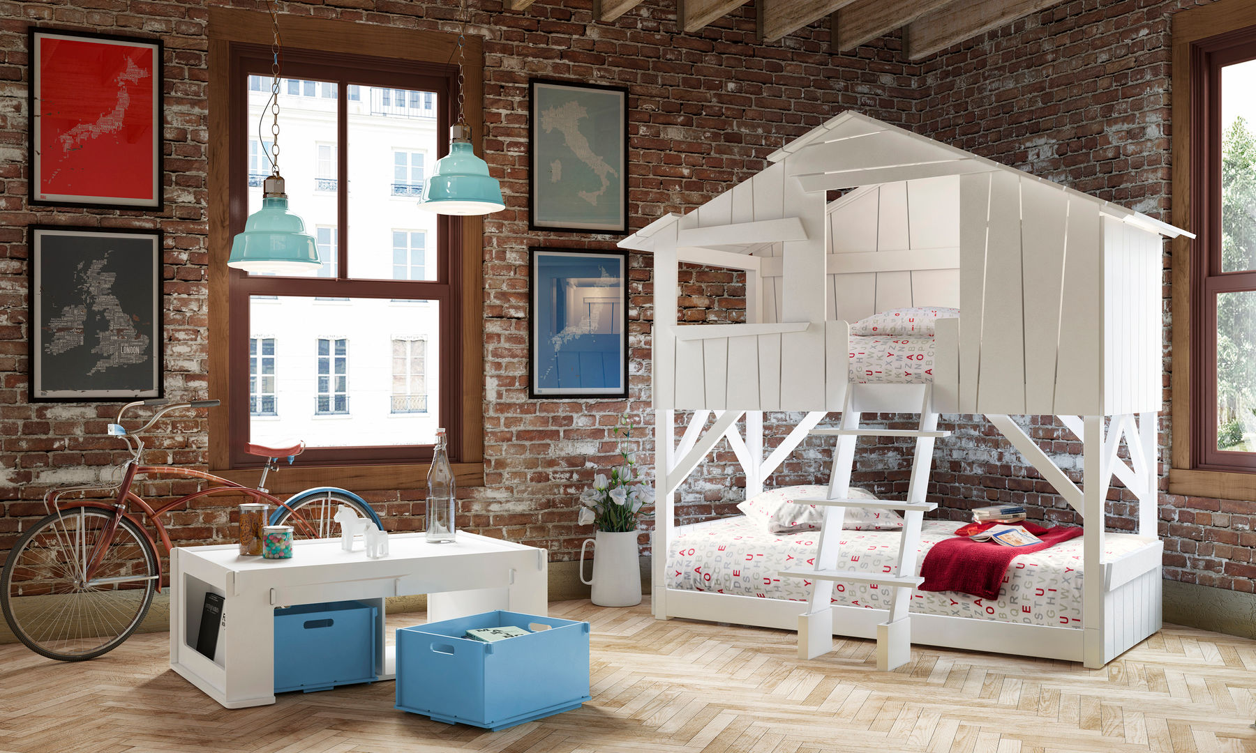 KIDS TREEHOUSE BEDROOM BUNKBED in White Cuckooland モダンスタイルの寝室
