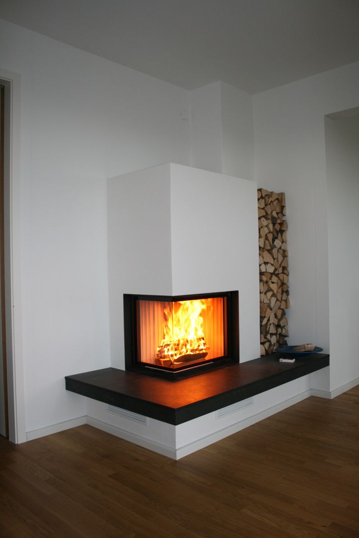 Moderner Eckkamin mit Wohlfühlfaktor, Masuch GmbH, Kamin- und Ofenbau Masuch GmbH, Kamin- und Ofenbau Living room Fireplaces & accessories