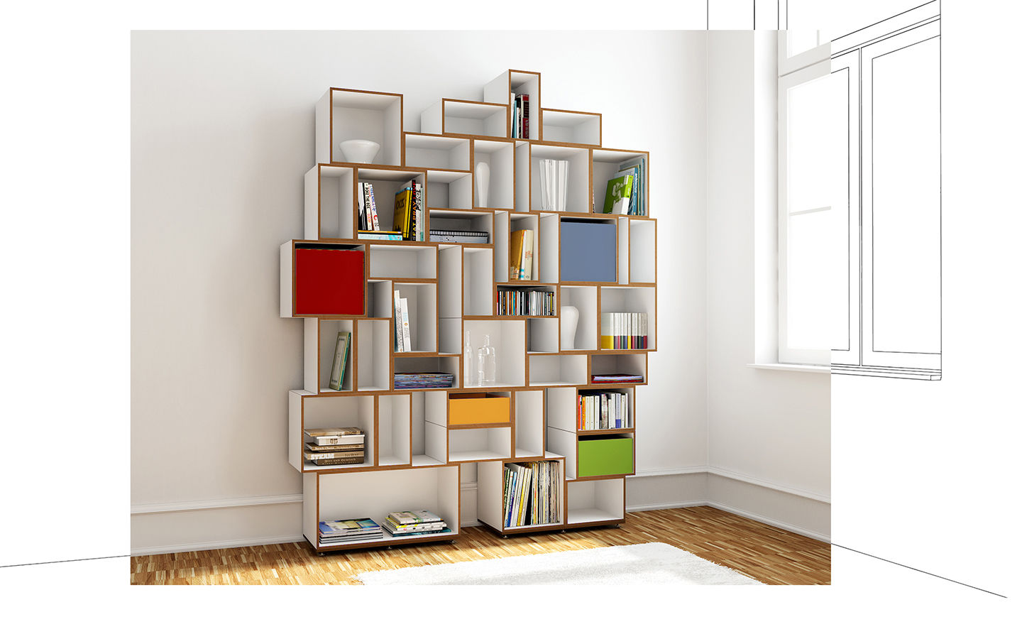 homify Phòng khách Shelves