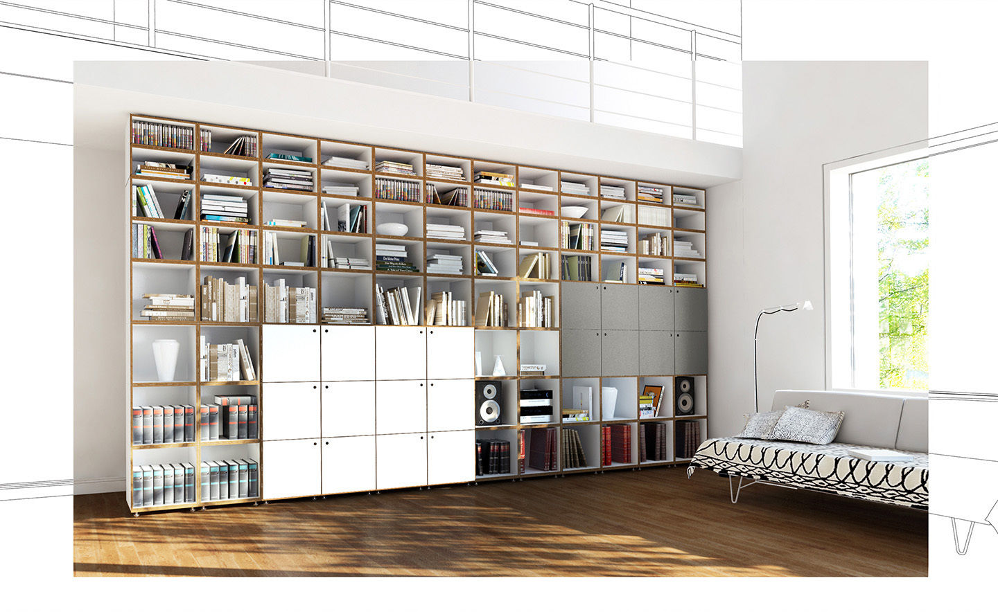 Bücherregal mit Türen homify Moderne Wohnzimmer