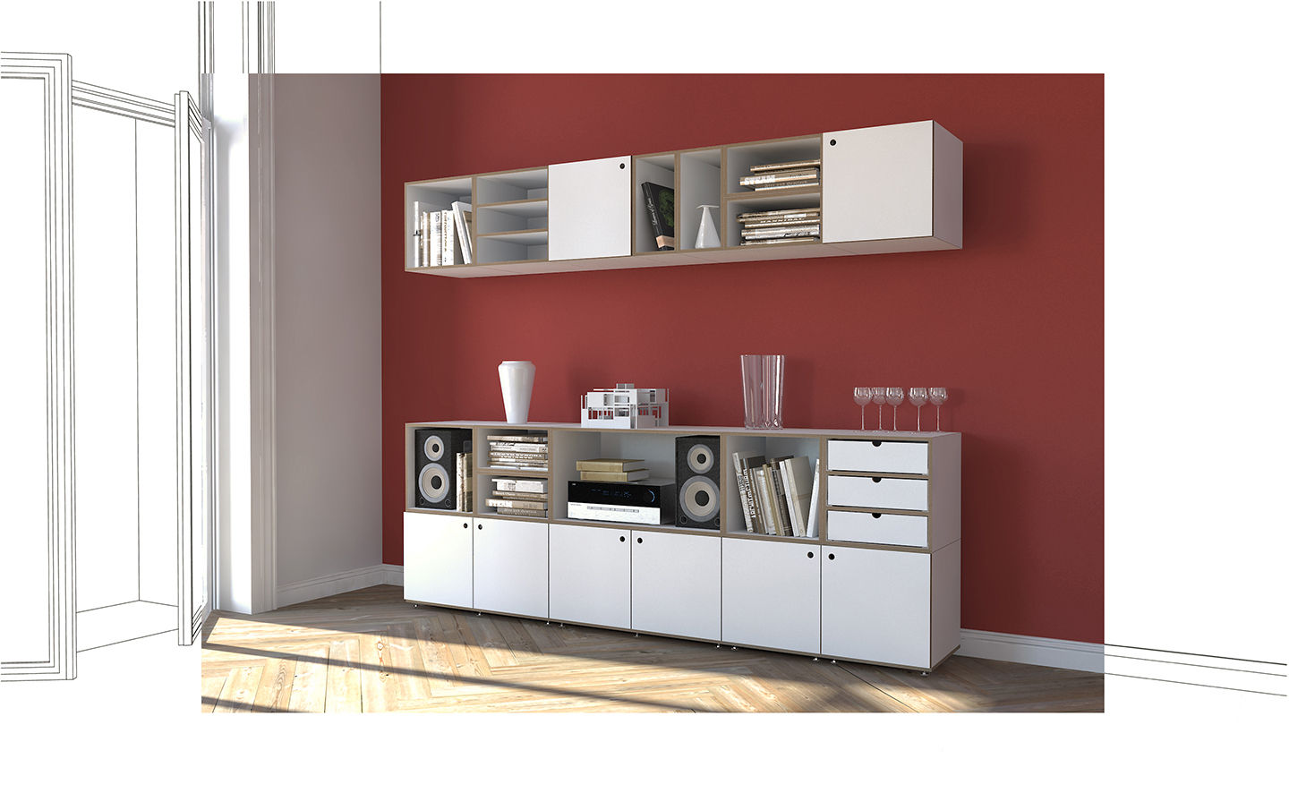 Sideboard MDF homify Moderne Wohnzimmer Regale