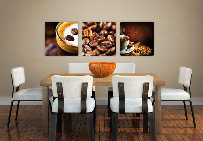 Glasbild Coffee Set (3-teilig) K&L Wall Art Klassische Wände & Böden Bilder und Rahmen