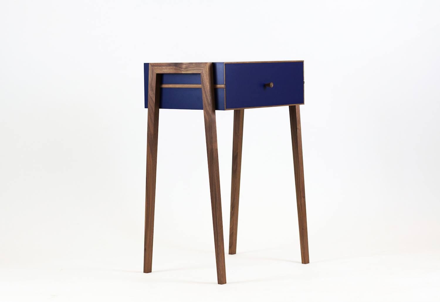 Animate Bedside Table in Blue Formica and Walnut Young & Norgate Kamar Tidur Modern Bedside tables