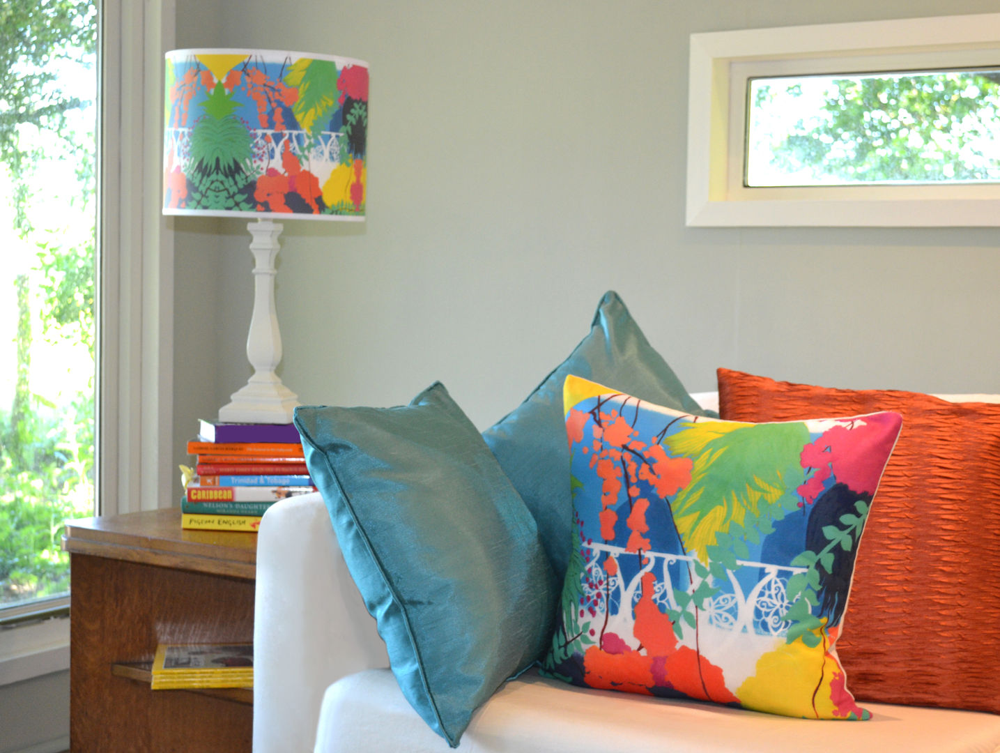 Stone Town Colours lampshade and cushions Blooming Bryony Designs غرفة المعيشة ديكورات واكسسوارات