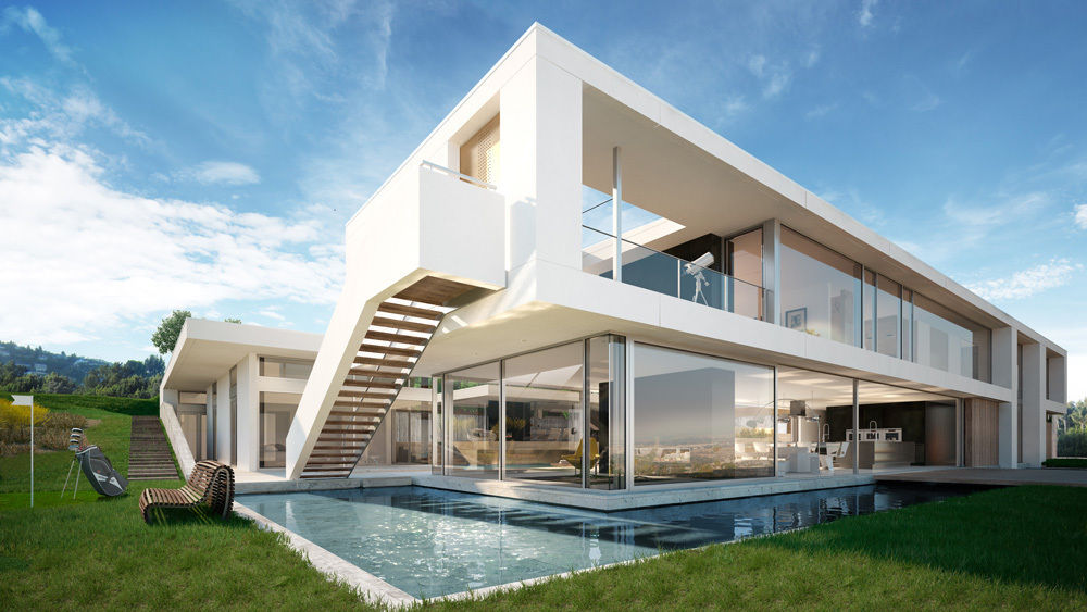 ​Architectural visualization of a luxury house in Palos Verdes Berga&Gonzalez - arquitectura y render Casas modernas