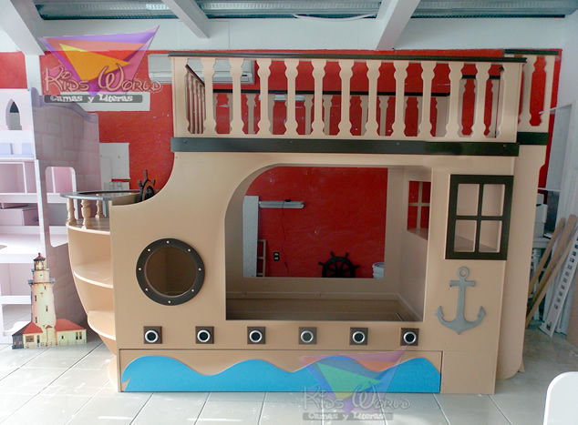 Litera triple de barco Kids World- Recamaras, literas y muebles para niños Dormitorios infantiles clásicos Camas y cunas