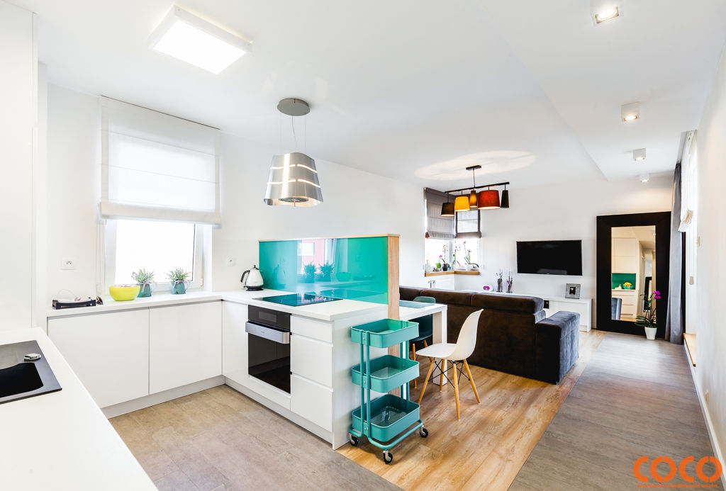 Lazurowe mieszkanie, COCO Pracownia projektowania wnętrz COCO Pracownia projektowania wnętrz Кухня в стиле модерн