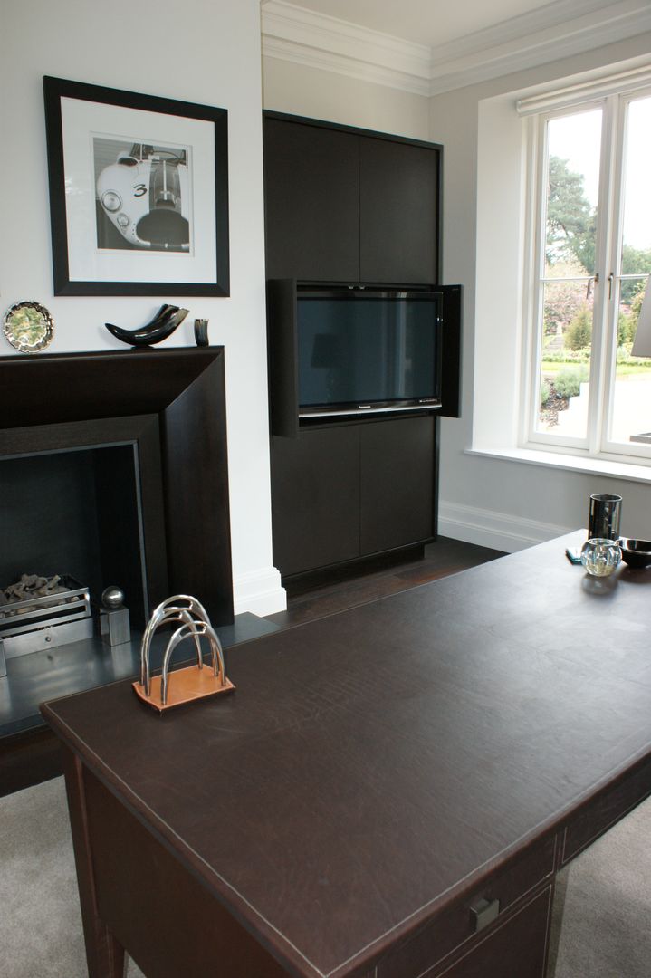 Leather desk and leather fronted cupboard doors Hide and Stitch Classic style study/office Desks