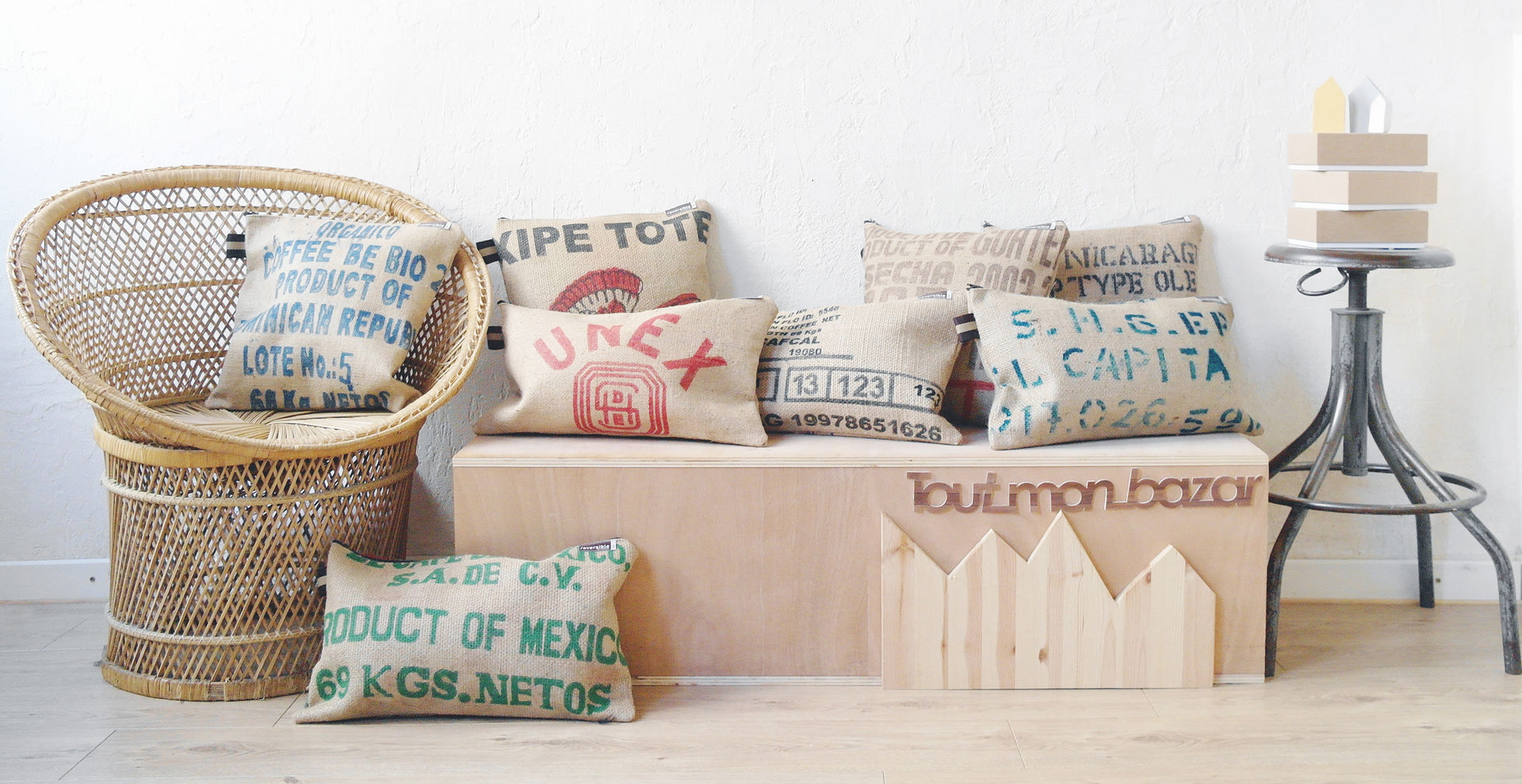 La toile de jute des sacs de café, Reversible Reversible غرفة المعيشة ديكورات واكسسوارات