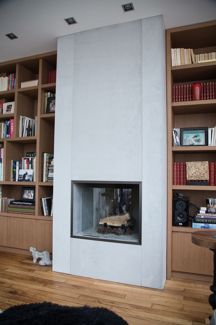Concrete Fireplace in PANBETON®, Living-room Concrete LCDA Dapur Modern concrete fireplace,concrete walls,concrete panels,walls panels,fireplace