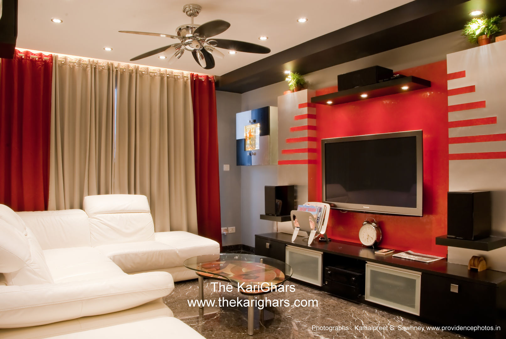 Living Room with Accent Colors The KariGhars Ruang Keluarga Modern