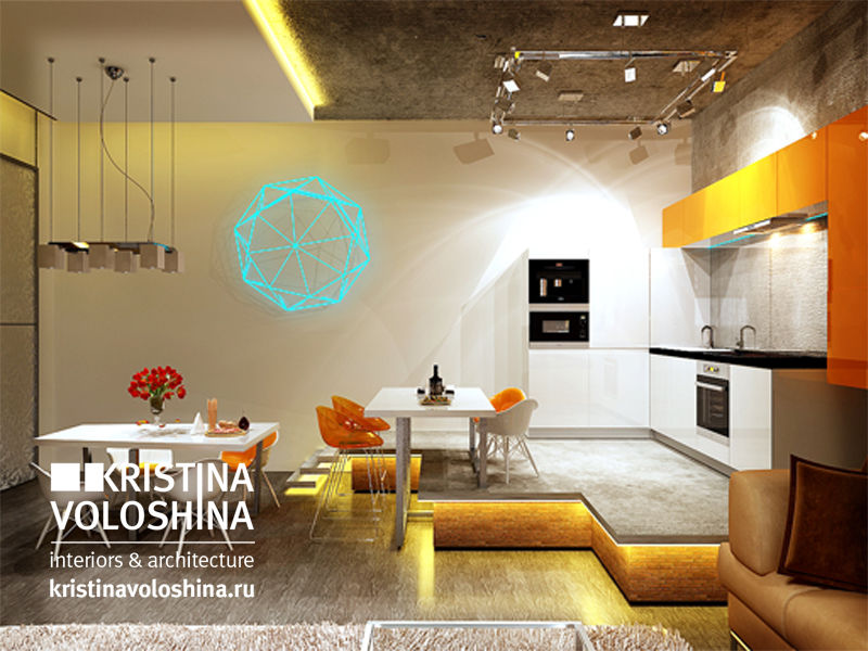 Квартира-студия в бионическом современном стиле., kristinavoloshina kristinavoloshina Moderne keukens