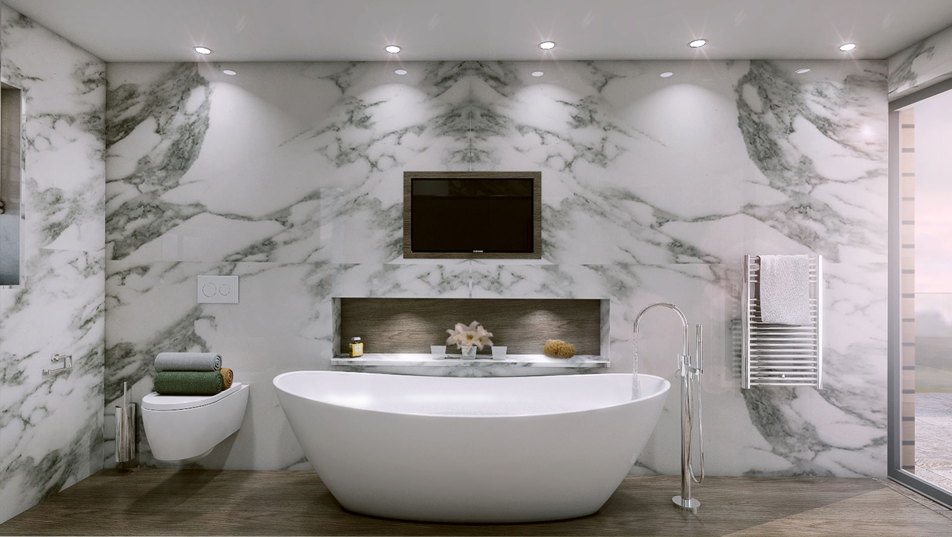 Marble and grey oak bathroom homify モダンスタイルの お風呂