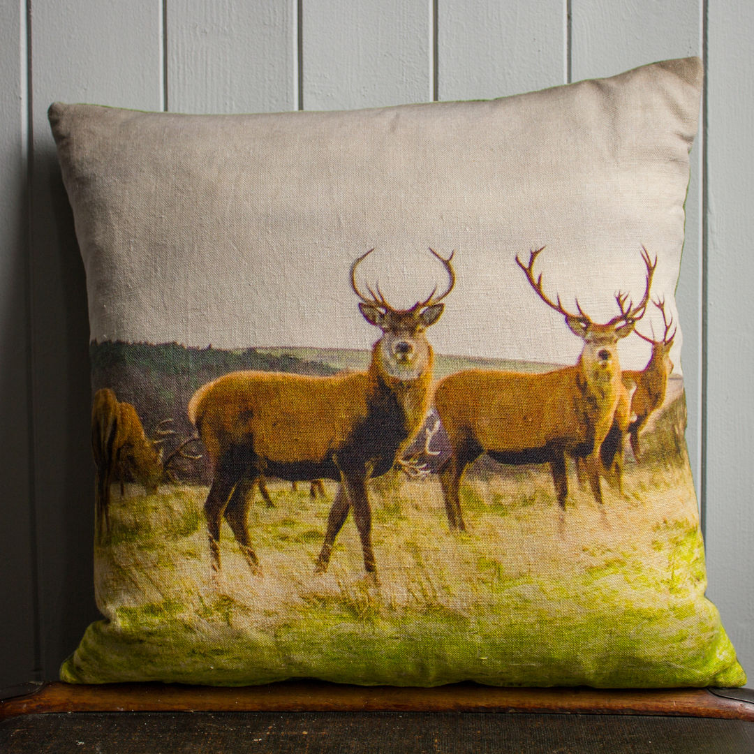 Stag Linen Cushion backed with Vintage Velvet Lomas & Lomas Country style living room Accessories & decoration