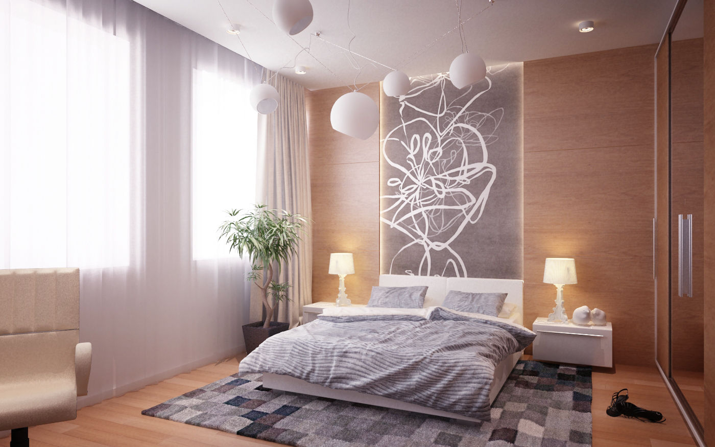 Master bedroom Amber Design Спальня в средиземноморском стиле Кровати и изголовья