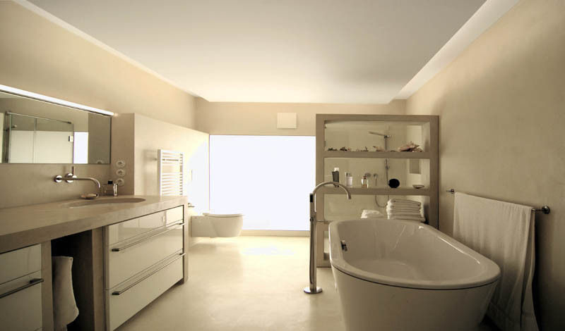Bad mit Terrazzoboden material raum form Moderne Badezimmer Beton Terrazzowaschtisch, Terrazzo Bad, Betonregal, Regal aus Betondesign