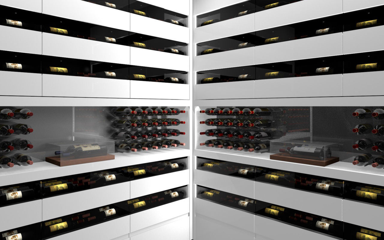 Projet 3D - Cave à vin en Corian Blanc Iceberg, Degré 12 Degré 12 Hầm rượu phong cách hiện đại Wine cellar