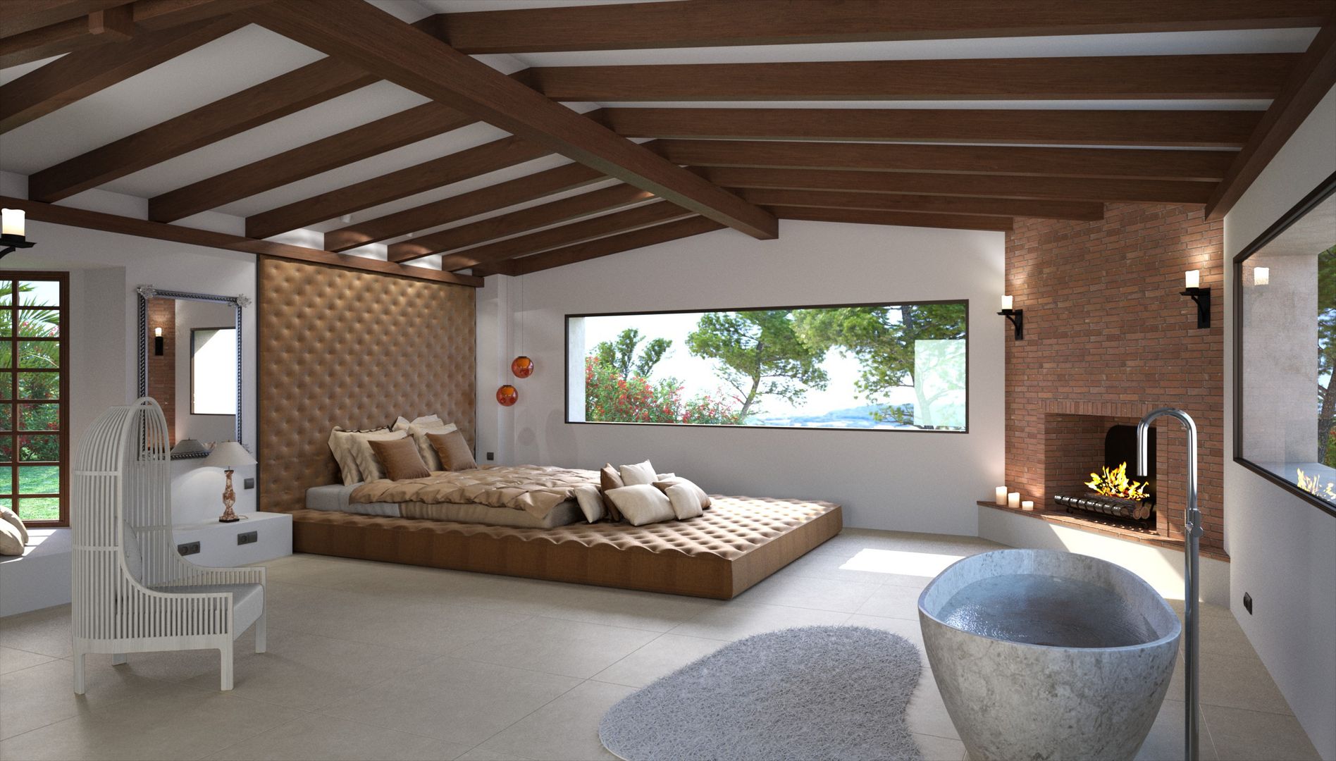 Perspectivas 3D - Diseño de una habitación , Realistic-design Realistic-design コロニアルスタイルの 寝室