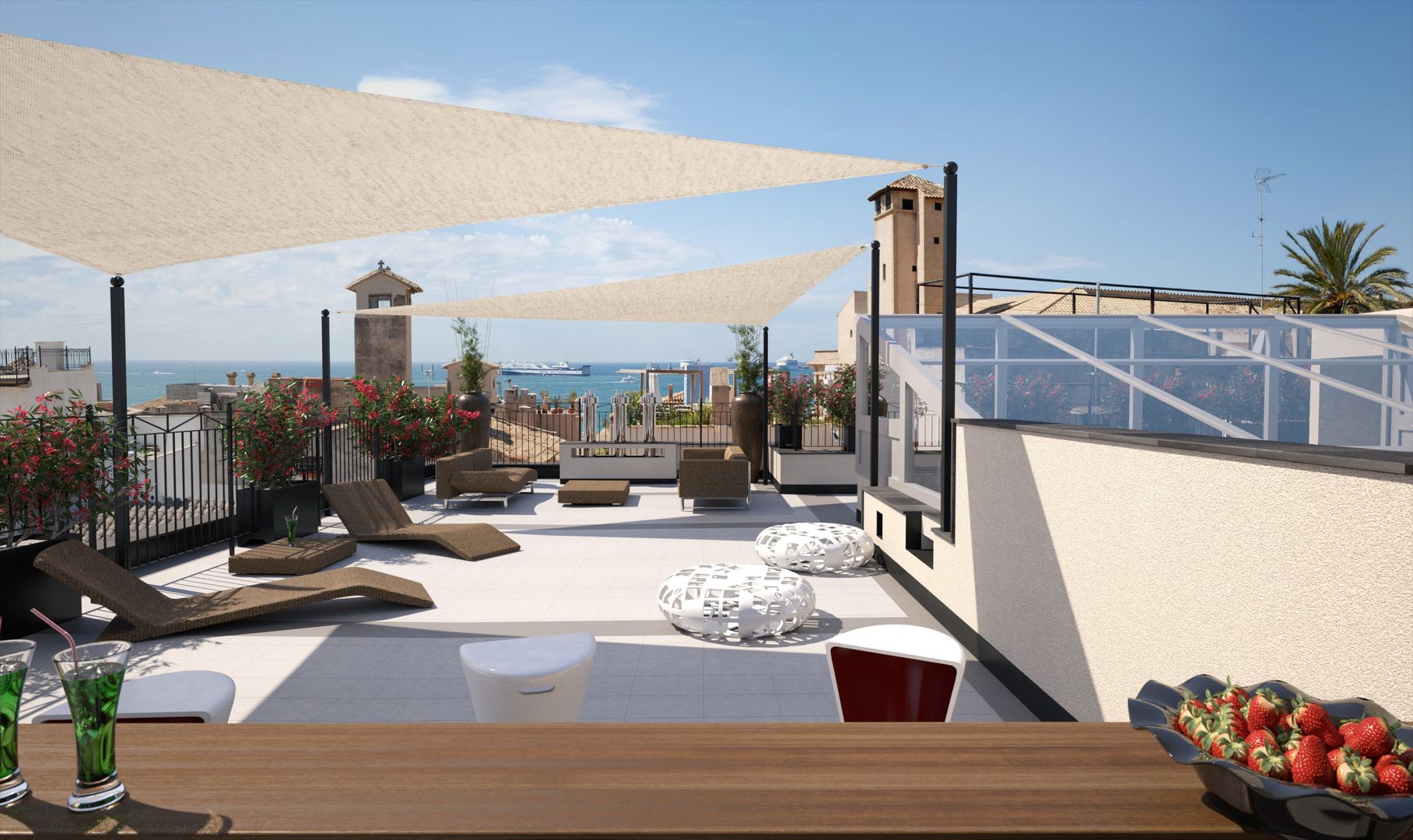Perspectivas 3D - Terrazas , Realistic-design Realistic-design Balcone, Veranda & Terrazza in stile moderno