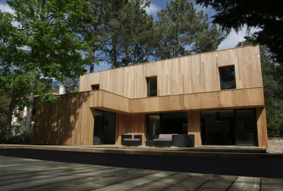 MAISON BISCARROSSE, bawa bawa Biens,Ciel,Arbre,Bois,Ombre,Architecture,Immobilier,Paysage,Matériau composite,Façade