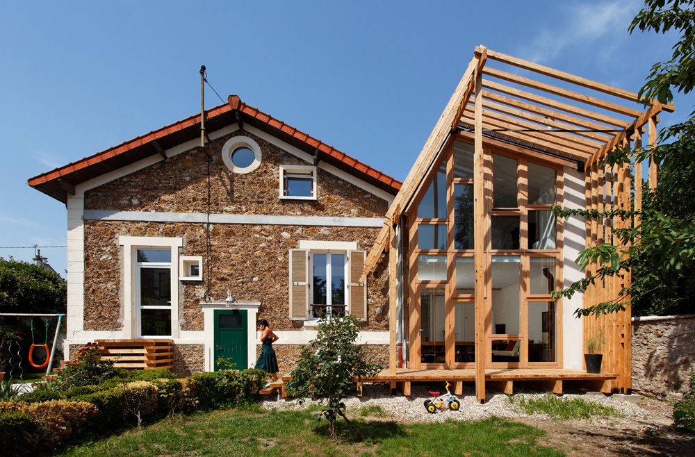 EXTENSION MAISON P, atelier eem atelier eem Maisons rustiques Plante,Ciel,Immeuble,Fenêtre,Bois,Arbre,Porte,loger,Terrain,Drapeau