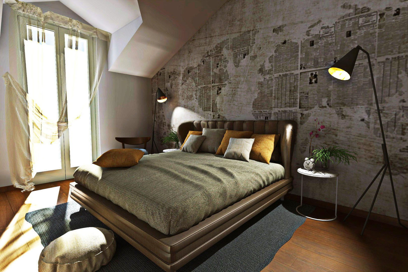 Modellazione di interni Soggiorno camera da letto Studio di Architettura Tundo Camera da letto moderna