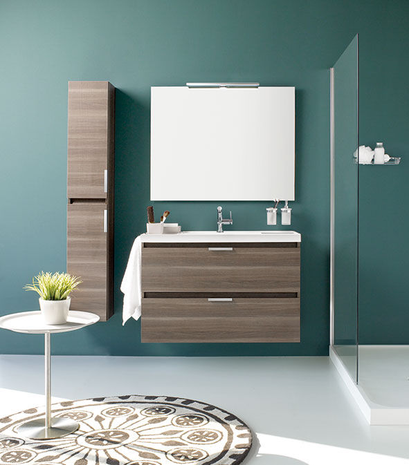 Mueble Fresno con lavabo de resina con dos cajones 100cm x 45cm de profundidad x 69cm altura. Sánchez Plá Baños modernos