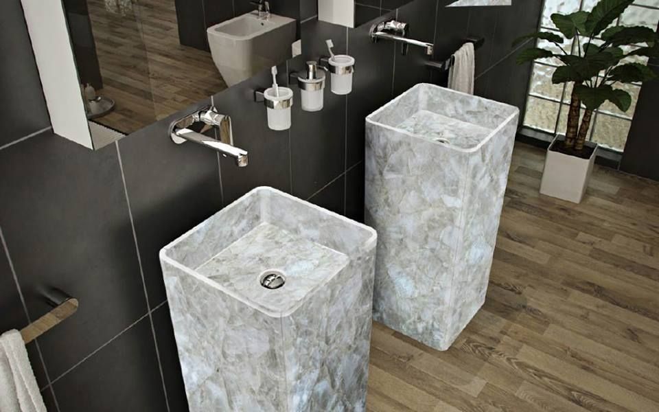 White Quartz Basins Stonesmiths - Redefining Stoneage Modern bathroom Sinks