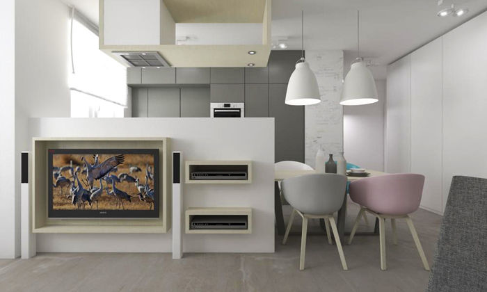 Mieszkanie 2+2, 68m2, A+A A+A Cocinas de estilo moderno