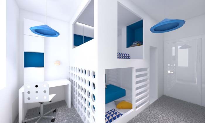 Mieszkanie 2+2, 68m2, A+A A+A Dormitorios infantiles modernos: